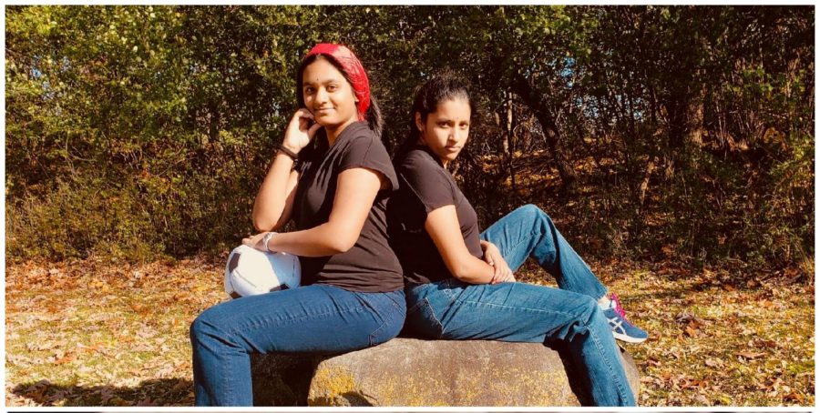 Satvika with her sister Tejasvi, recreating a picture of Kamala Harris and her sister Maya (https://twitter.com/TeamJoe/status/1313915913855553536)