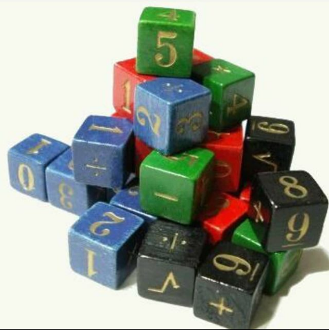 Cubes used during one of the Academic Games --- Equations