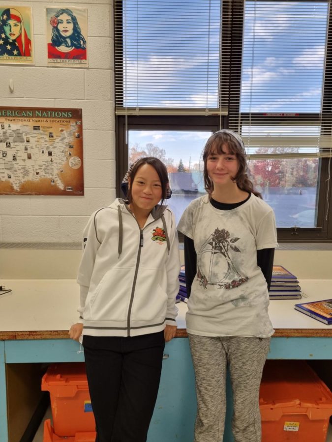 7th graders Caitlinn Cho, Ruth Bush during Spirit Week on Twin Day, 10/26/22 at Clague Middle School. 