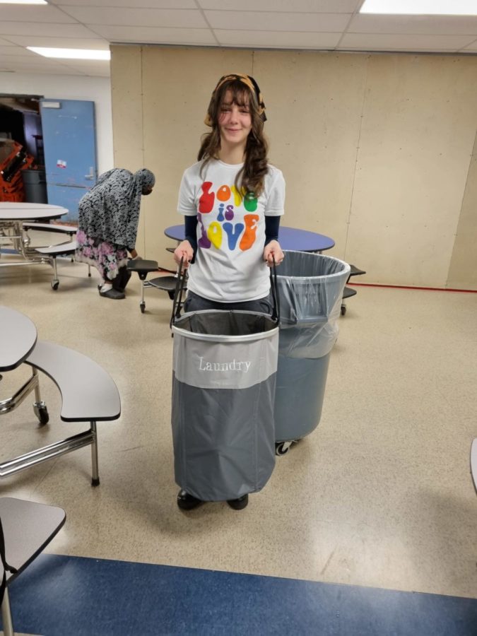 7th grader Ruth Bush during Spirit Week on Anything But A Backpack Day, 10/27/22 at Clague Middle School. 