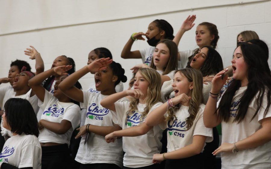 Clague Cheerleading during a basketball game against Scarlett on December 15, 2022 at Clague Middle School.