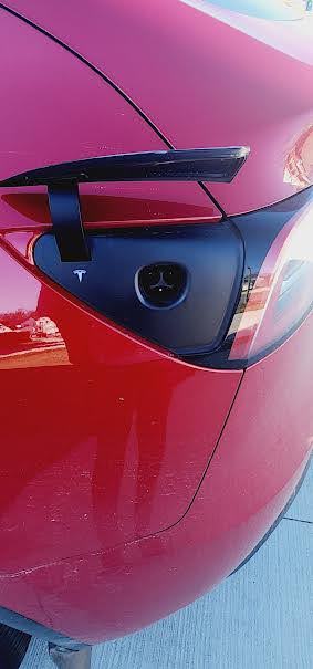 Charging port of a Tesla, an electrical vehicle.