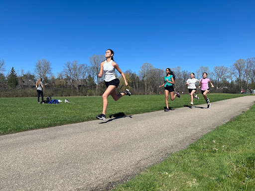 First spring track practice for seventh and eighth grade on the Cougar Trail.
