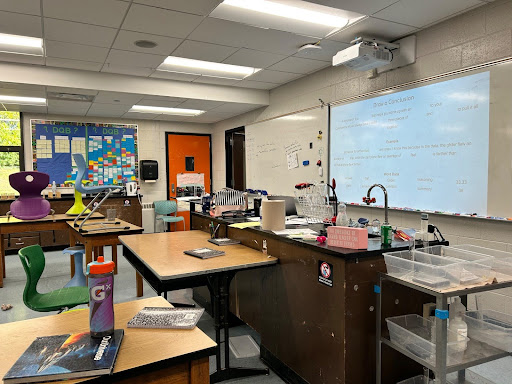 Former Ann Arbor teacher Lea Kotlinski’s old room has become Clague science teacher Jennifer Inaba’s new room.