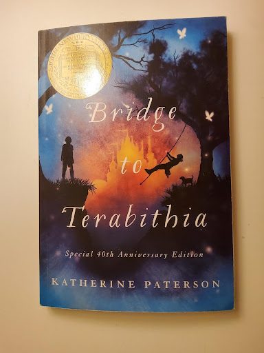 Photo displaying the book cover of “Bridge to Terabithia” by Katherine Paterson. 