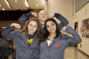 Left to right, seventh graders Pearl Keller, Emilía Thorsdottir and Luisa Casillas-Lopez during Drama Club rehearsal.