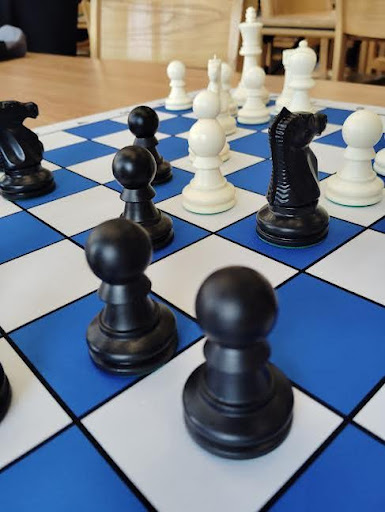 Pictured is a chess board.