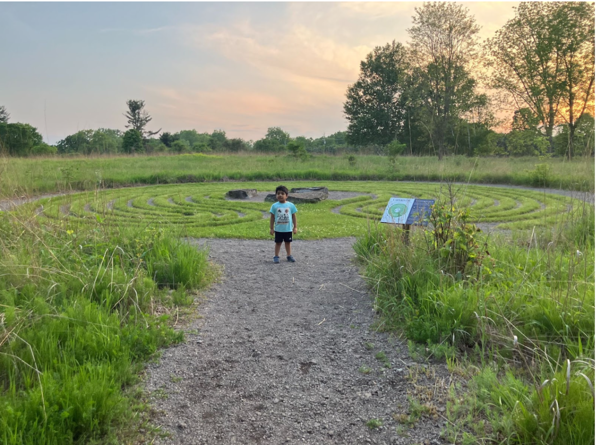 (Note: My little brother is in this photo. I tried to take one without him, but he didn’t want to move.) Shown here is the labyrinth found on the path of one of the trails. The labyrinth is a place for peaceful meditation and contemplation that is designed to help clear your mind.