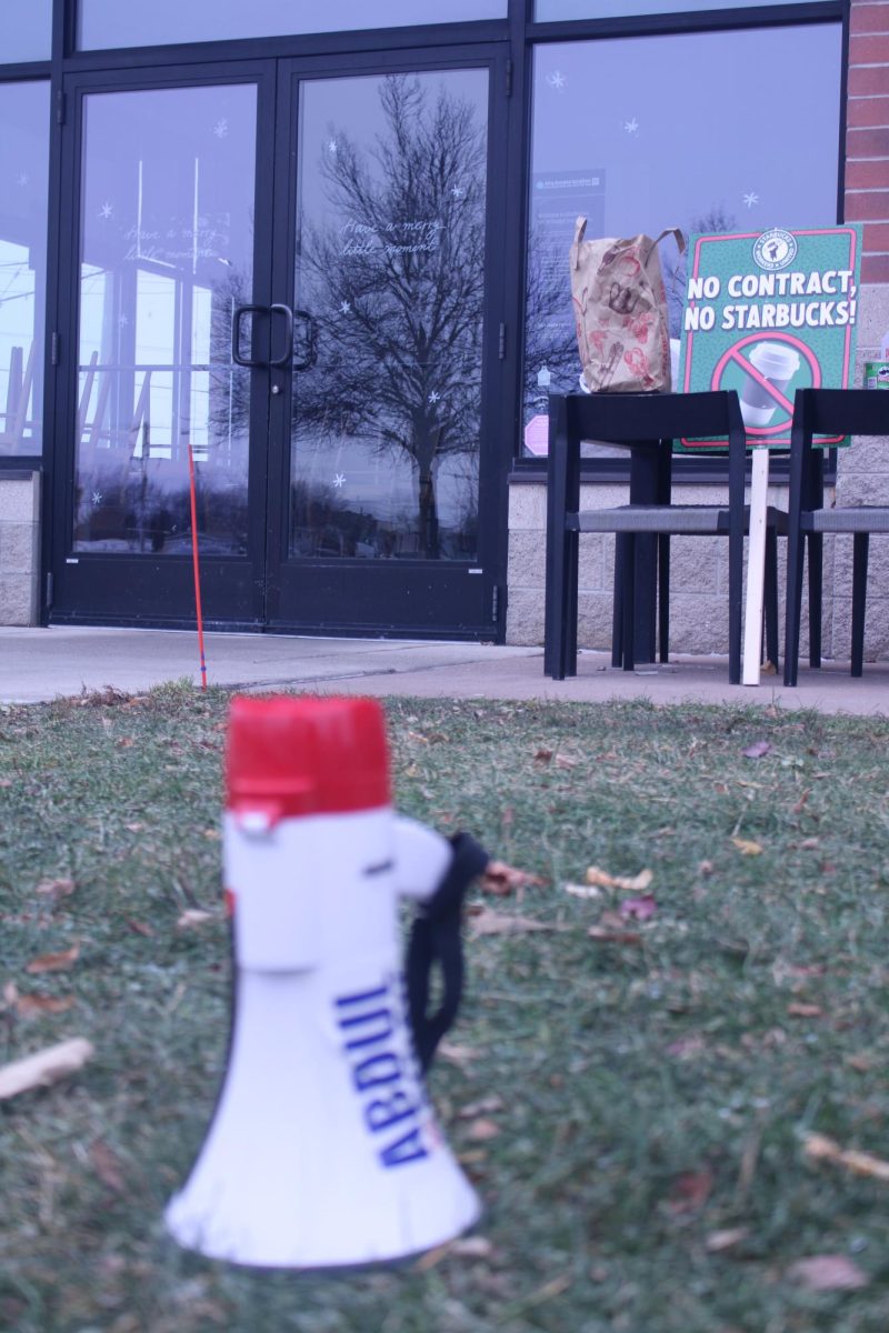 Applying their voices, a megaphone emphasizes that Starbucks employees want to be seen and heard. 