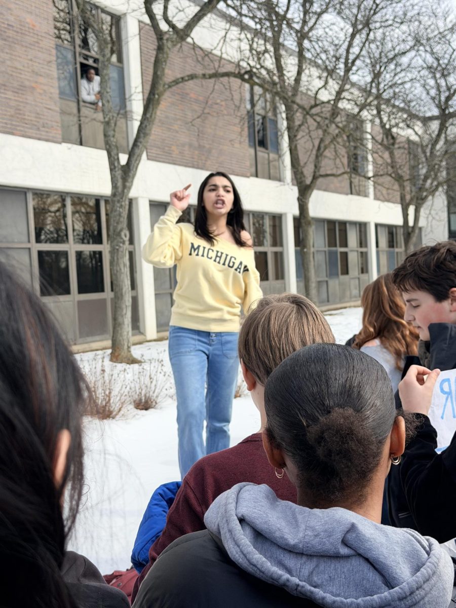 Luisa Casillas-Lopez, one of the leaders of the protest against ICE speaking in front of all the students that participated in the protest. 