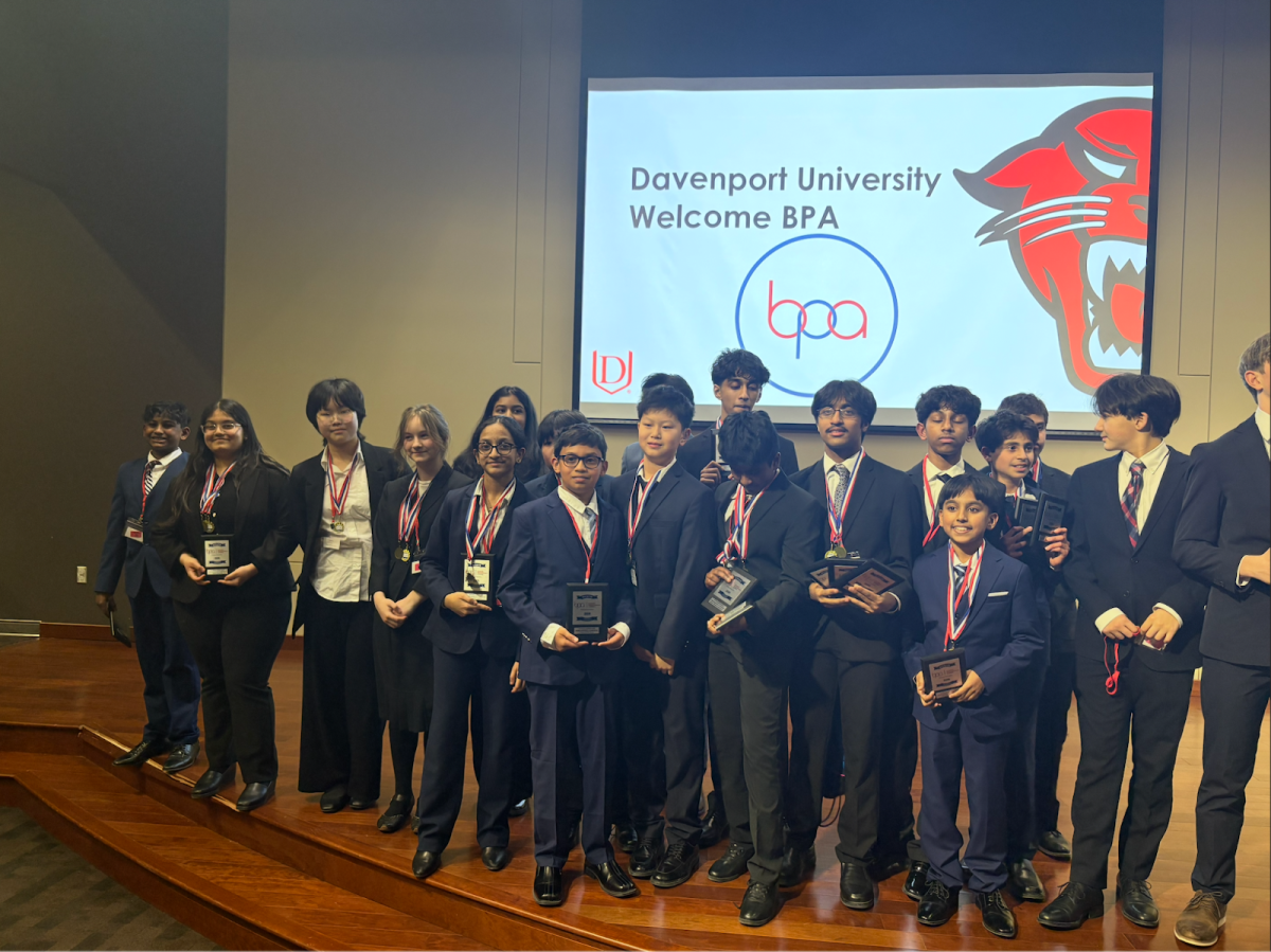 Clague BPA at the State Leadership Conference award ceremony. The team qualified for the National Leadership Conference after their remarkable performance at the State Leadership Conference that took place in Davenport University, Grand Rapids