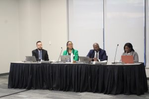Don Wilkerson, the treasurer for the school board, resigned from the position on May 5.  He is on the far left hand side of the table.